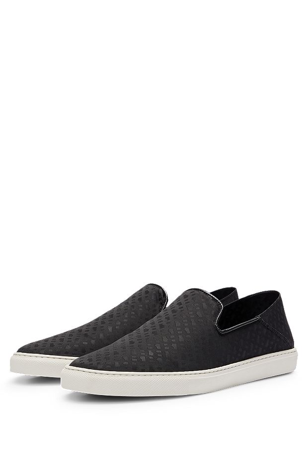 Slip-on shoes with tonal monogram pattern, Black