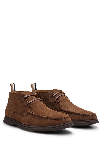 Nubuck lace-up desert boots with embossed logo, Dark Brown