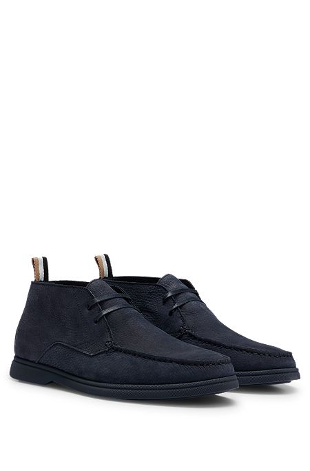 Nubuck lace-up desert boots with embossed logo, Dark Blue