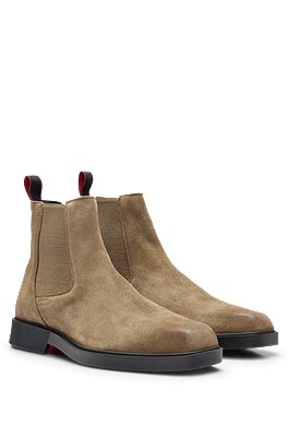 HUGO Suede Chelsea boots with logo details