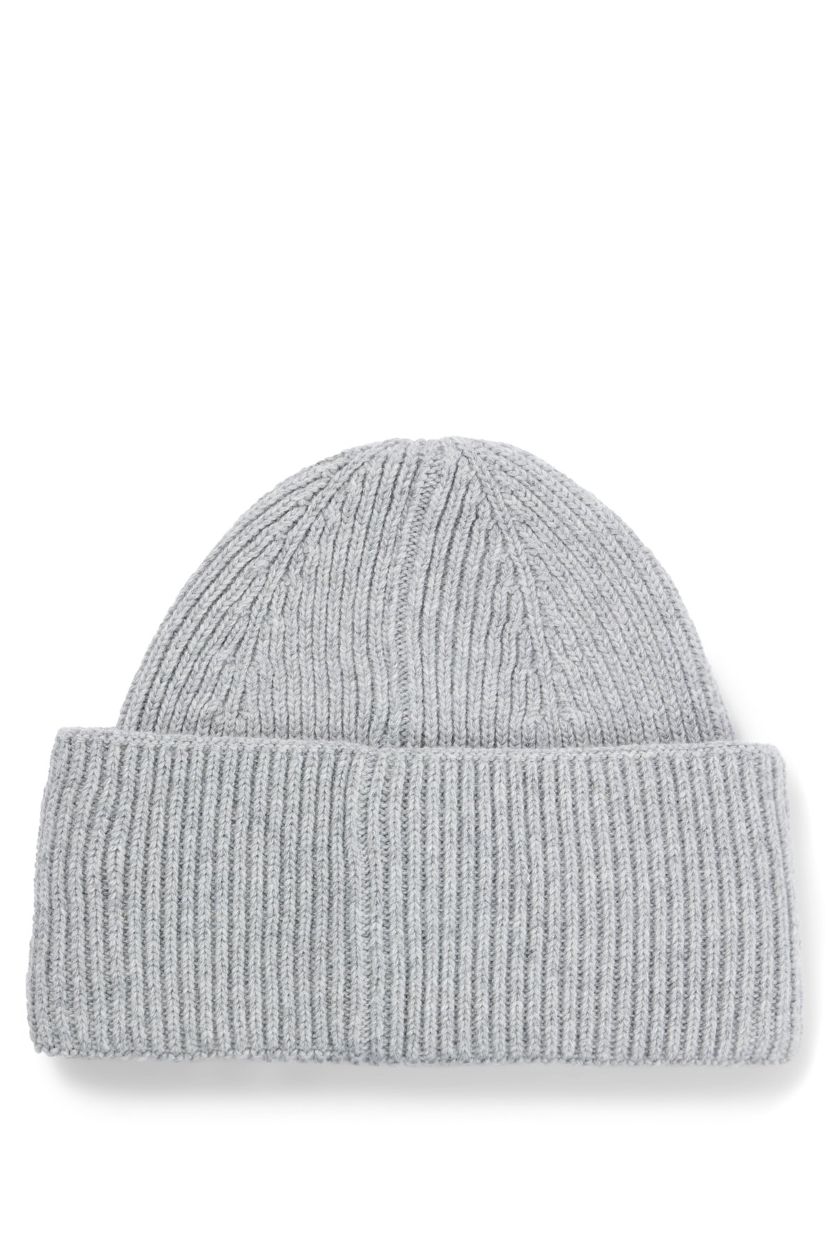 Ribbed beanie hat with signature-stripe trim, Light Grey