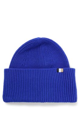 BOSS - Ribbed beanie hat with signature-stripe flag