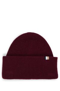 Ribbed beanie hat with signature-stripe flag, Dark Red