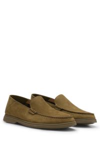 Nubuck moccasins with embossed logo and apron toe, Dark Green