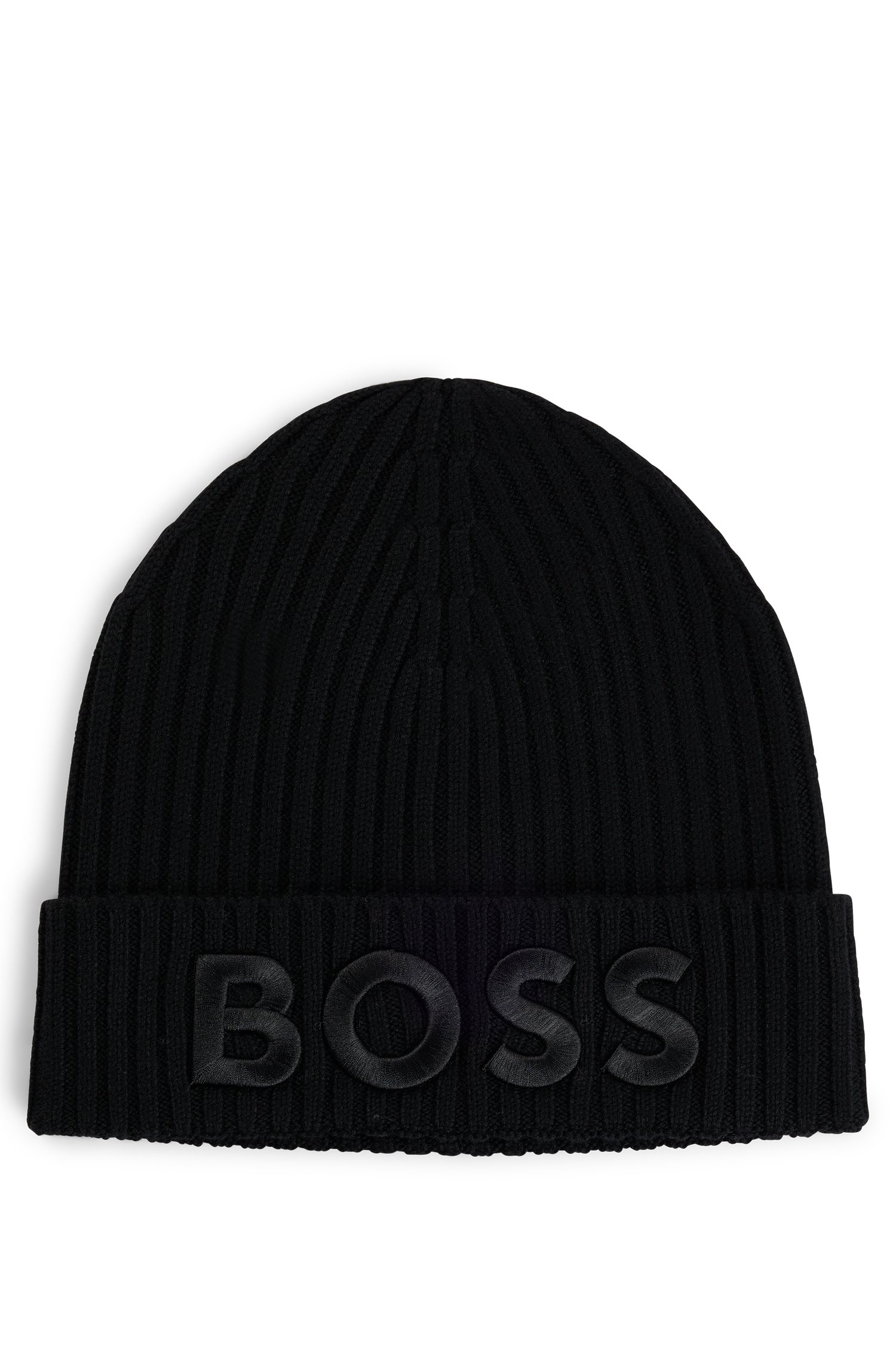 Boss Virgin-wool beanie hat with embroidered logo mössor dam