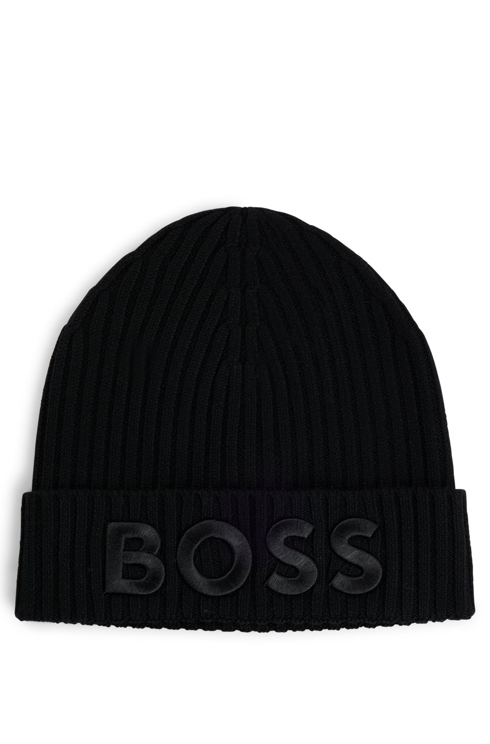 Virgin-wool beanie hat with embroidered logo