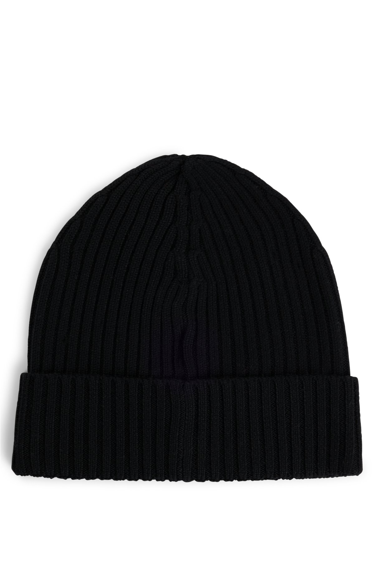 Virgin-wool beanie hat with embroidered logo, Black