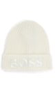 Logo-embroidered rib-knit beanie hat in virgin wool, White