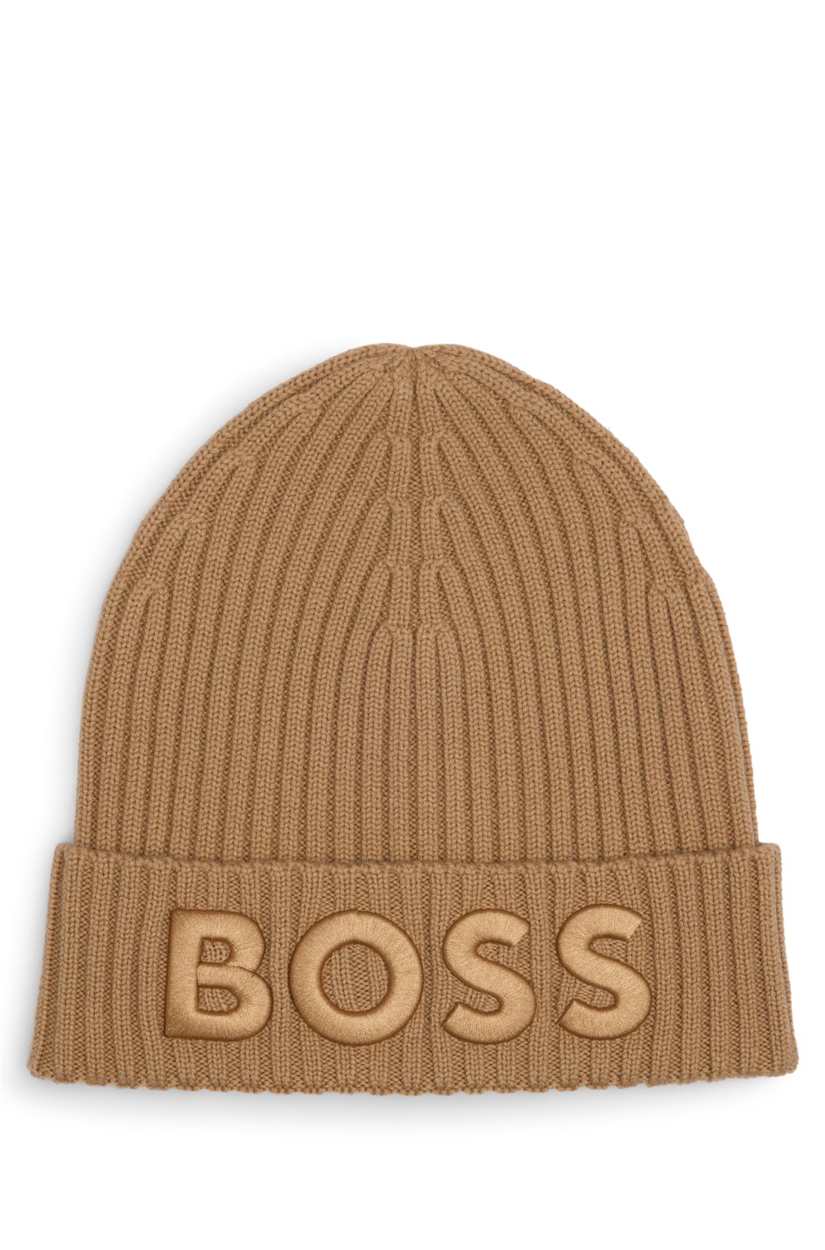 BOSS - Strickmütze aus mit gerippter Logo-Stickerei Schurwolle
