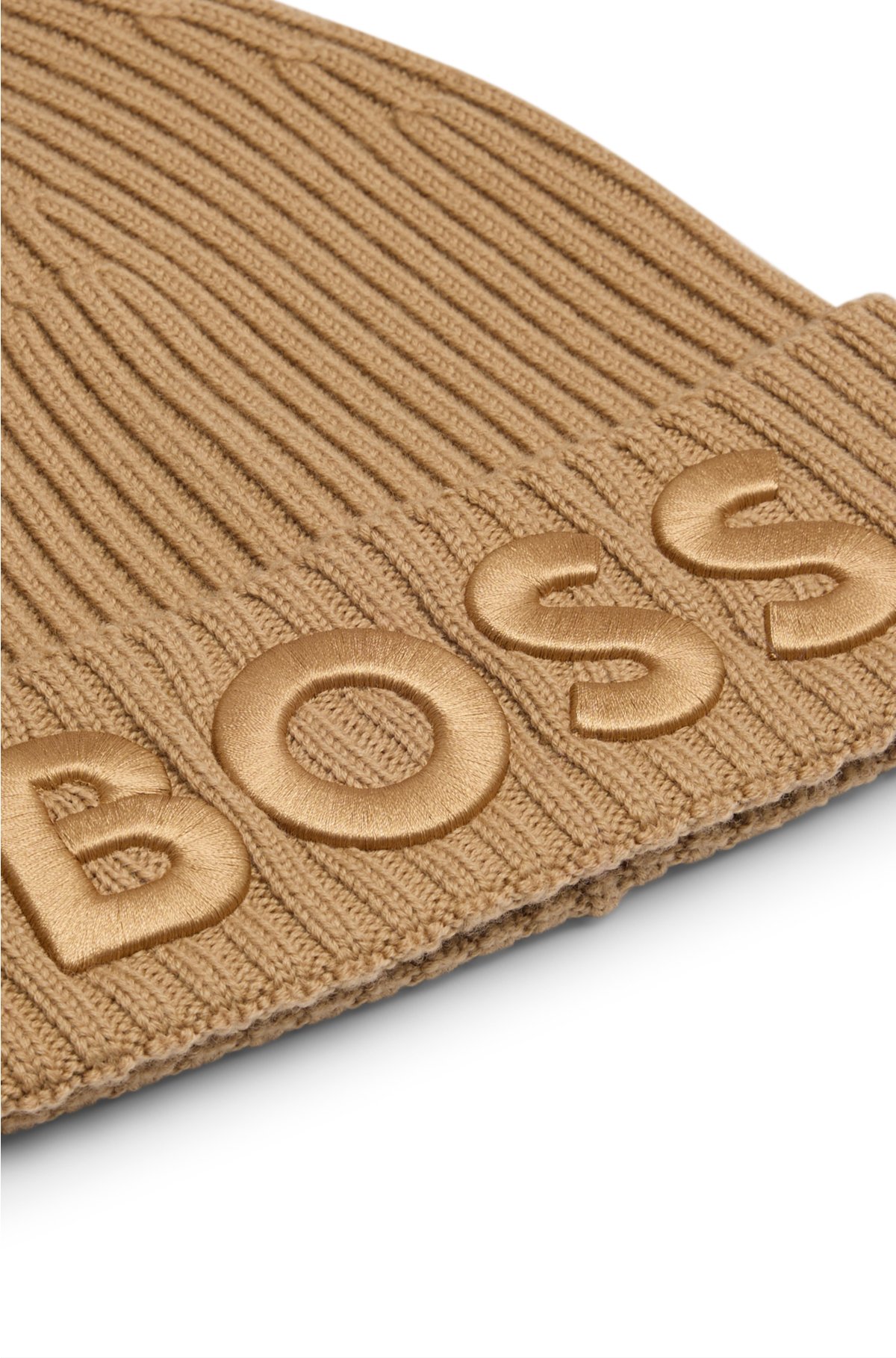 BOSS Logo-Stickerei Strickmütze gerippter mit aus Schurwolle -