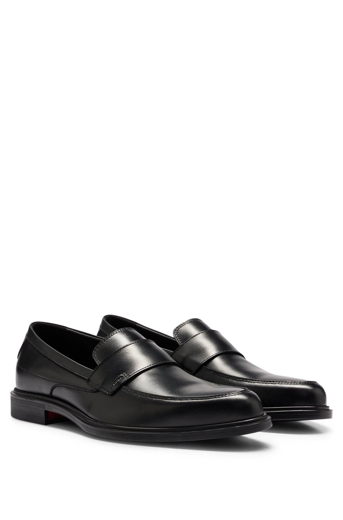 Nappa-leather loafers with stacked logo trim, Black