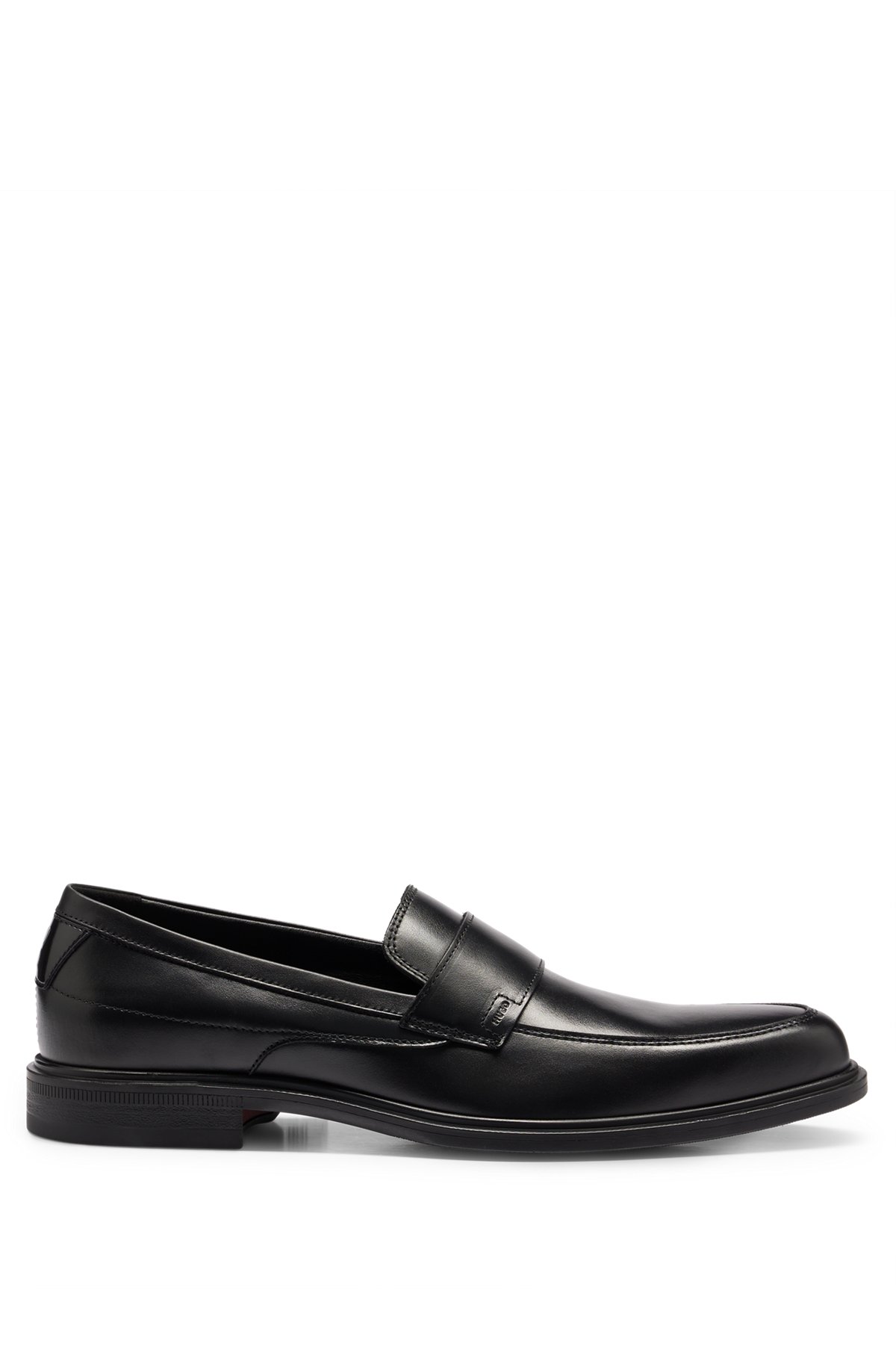 Nappa-leather loafers with stacked logo trim, Black