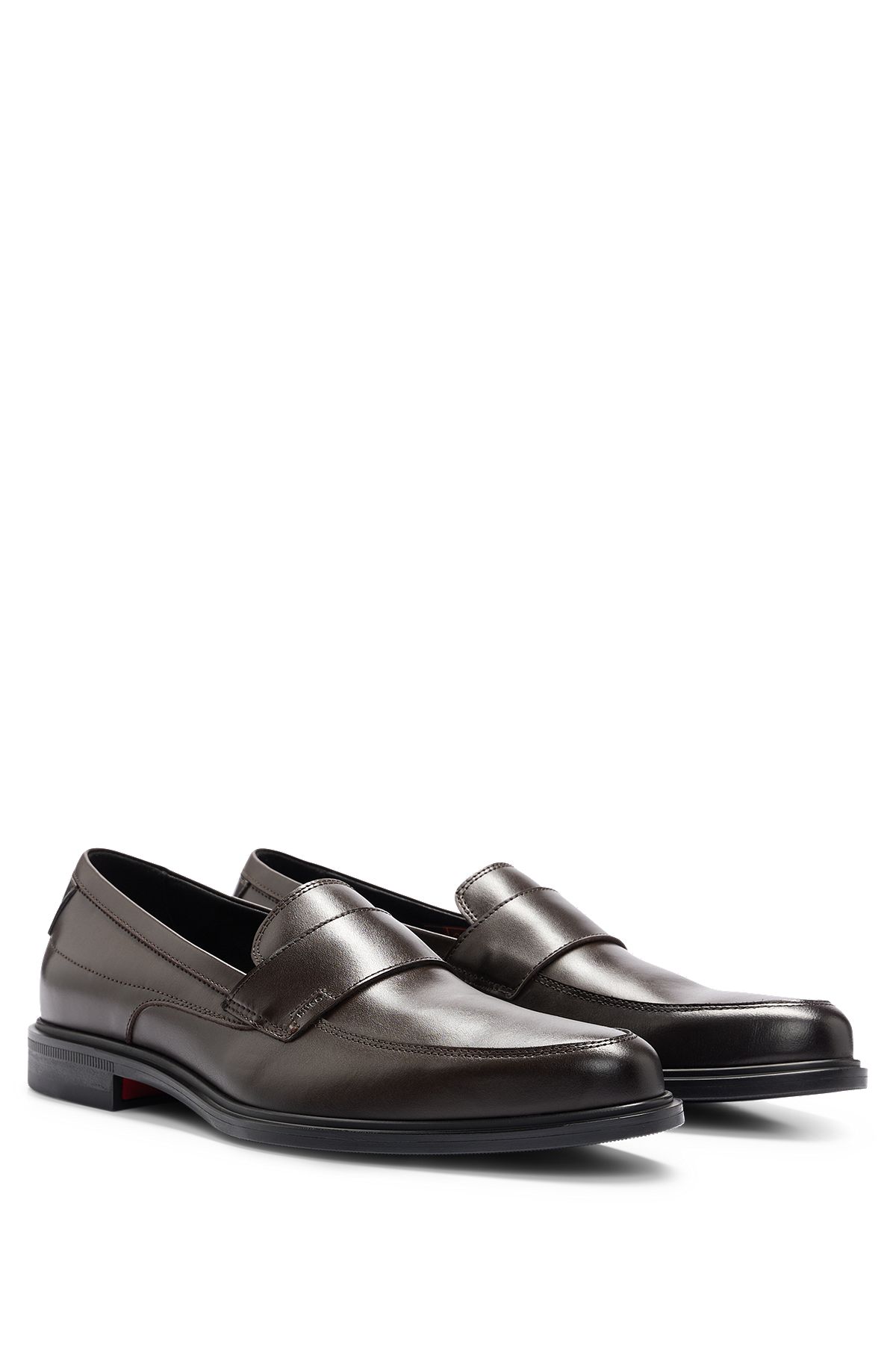 Nappa-leather loafers with stacked logo trim, Dark Brown