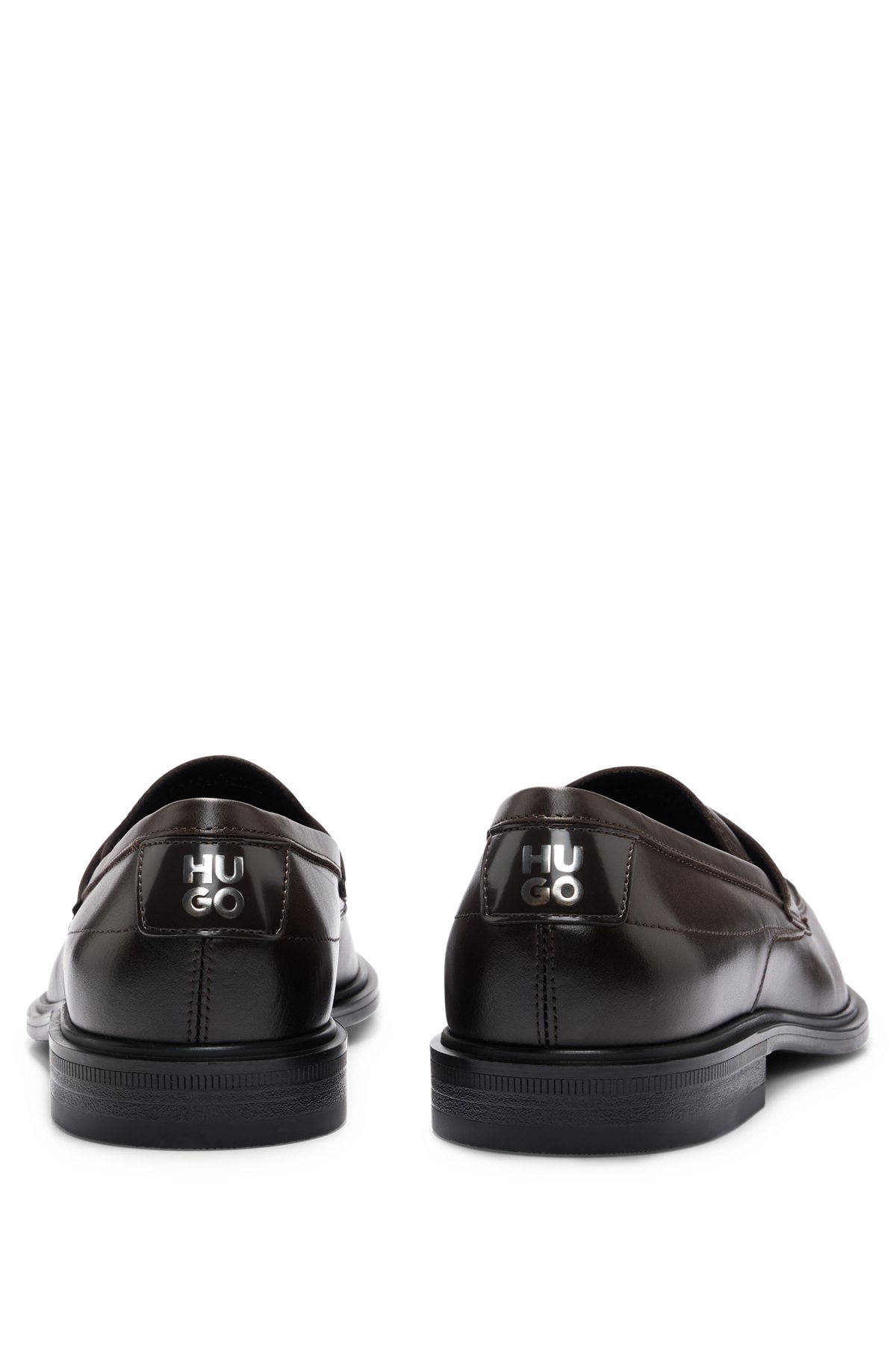 Nappa-leather loafers with stacked logo trim, Dark Brown