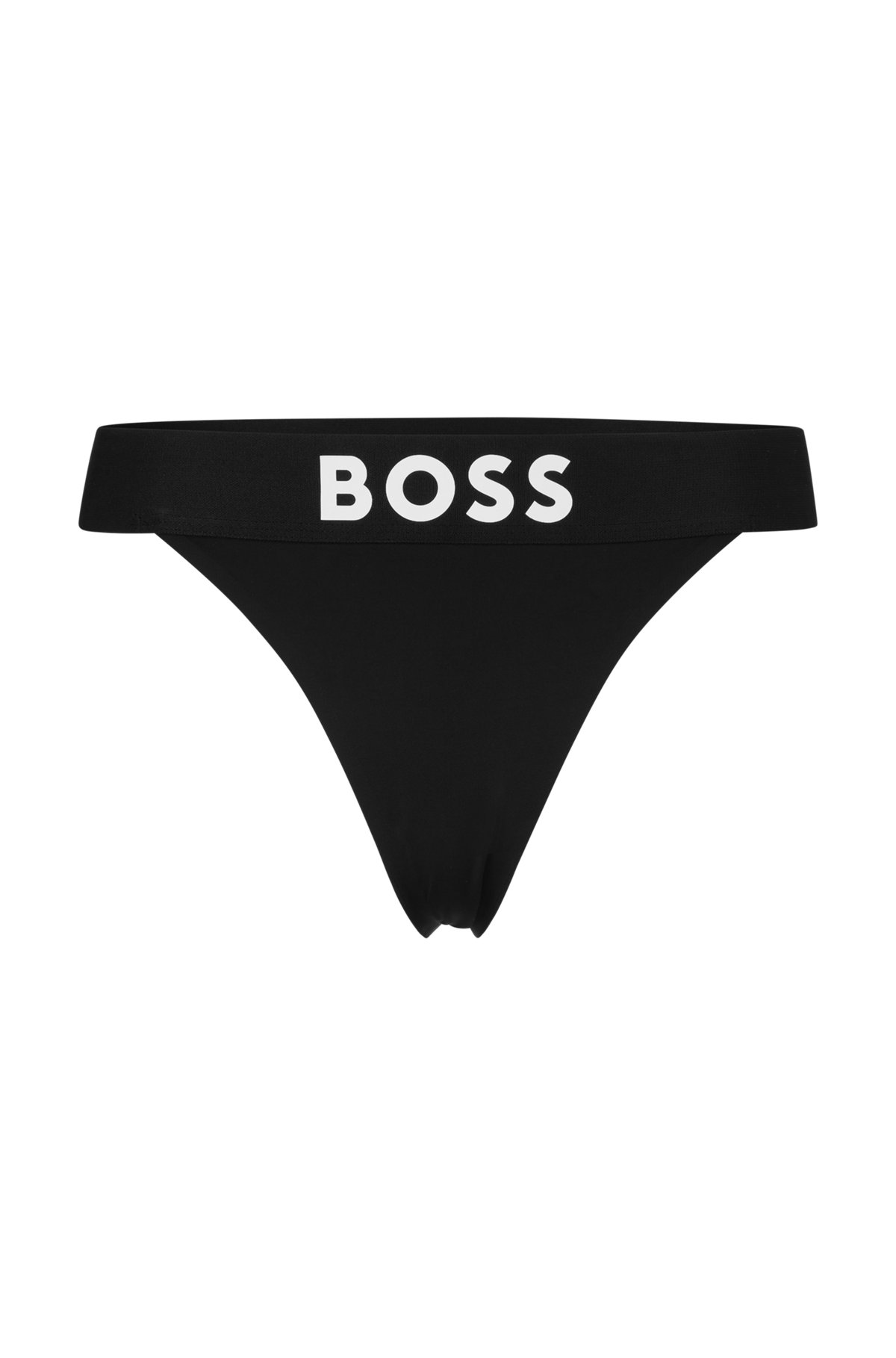 Stretch-jersey thong with logo waistband, Black