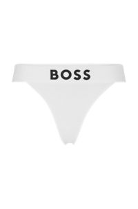 Stretch-jersey thong with logo waistband, White