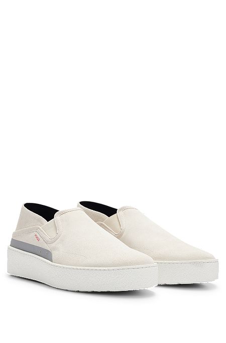 Suede slip-on shoes with crepe sole, White