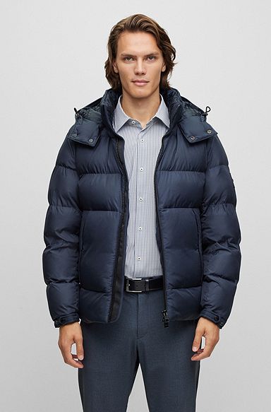 Hooded jacket in padded water-repellent fabric, Dark Blue