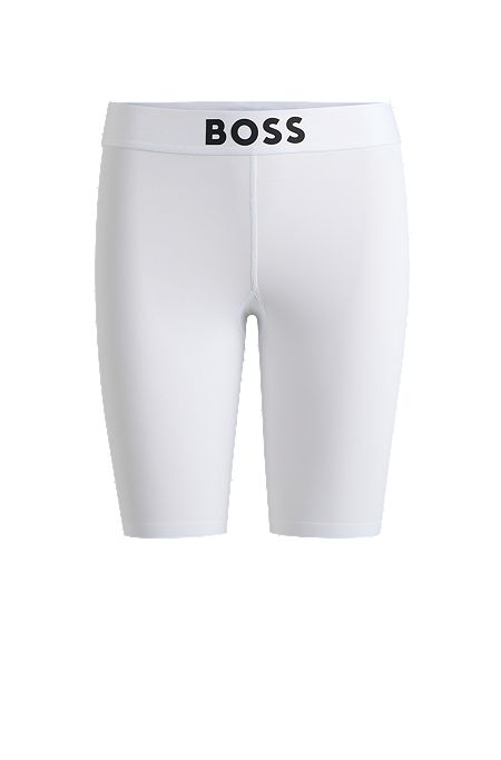 Cycling shorts with logo waistband, White