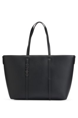HUGO - Shopper bag in faux leather with polished logo lettering 