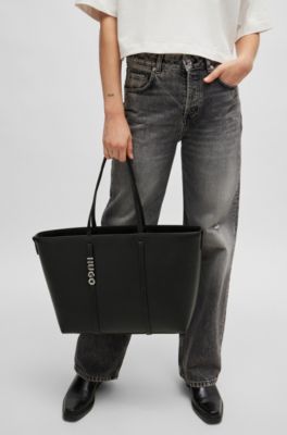 HUGO - Shopper bag in faux leather with polished logo lettering 