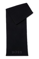Ribtørklæde i ny uld med broderet tone-i-tone-logo, Sort