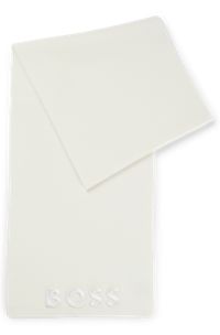 Gerippter Schal aus Schurwolle mit tonaler Logo-Stickerei, Weiß