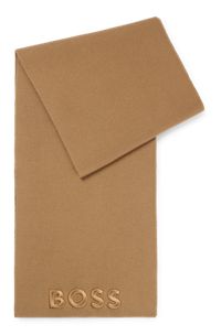 Gerippter Schal aus Schurwolle mit tonaler Logo-Stickerei, Beige