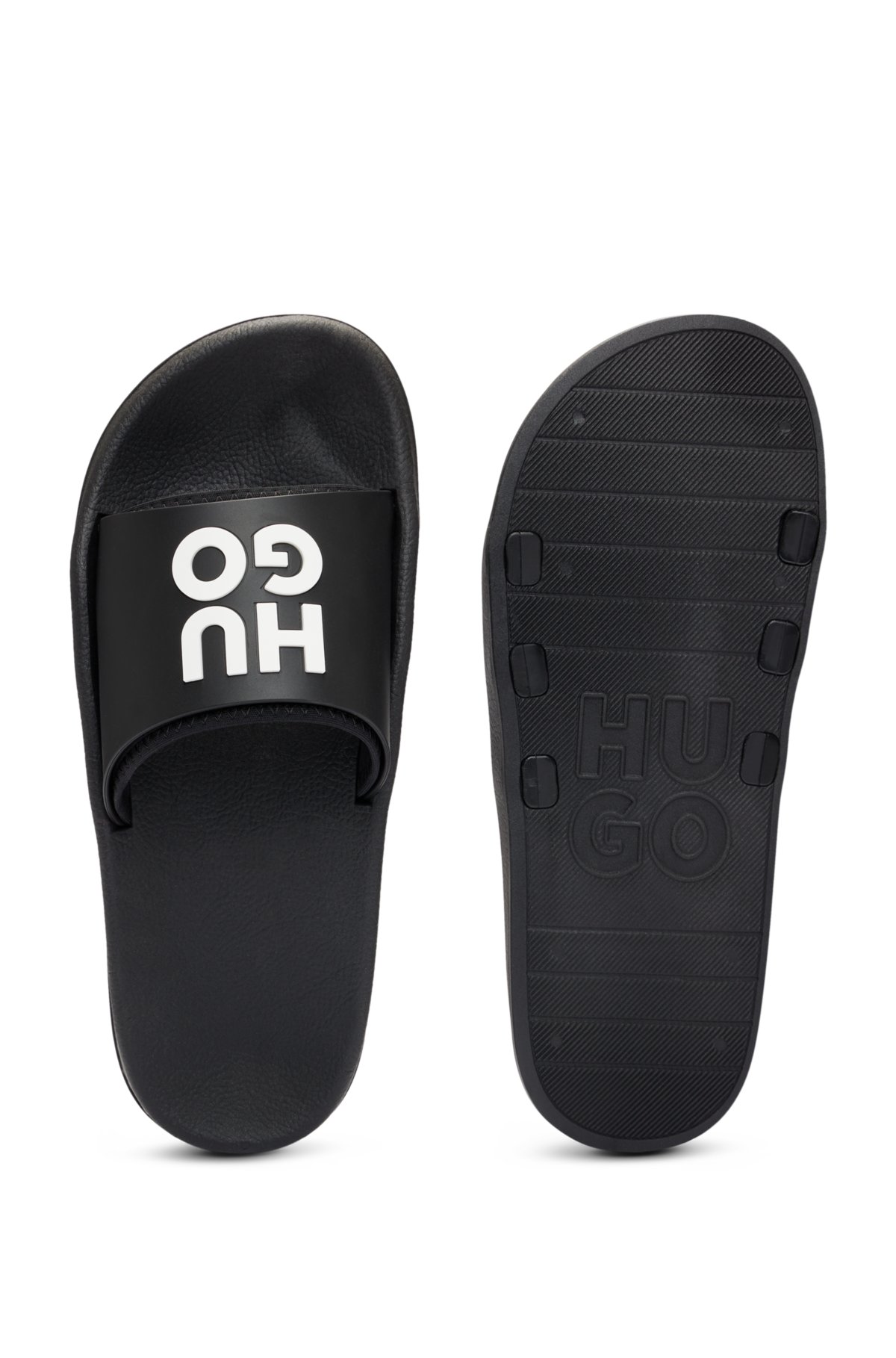 Slides with logo-branded straps, Black