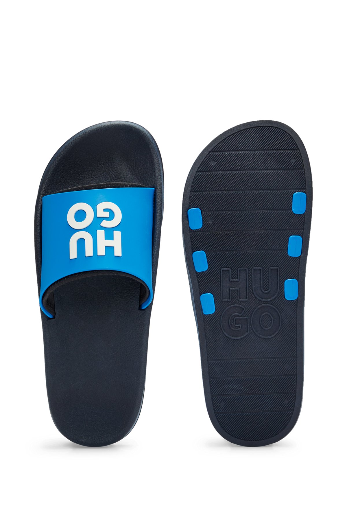 Slides with logo-branded straps, Blue