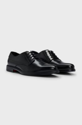 Derby shoes in nappa leather with embossed logo, Black