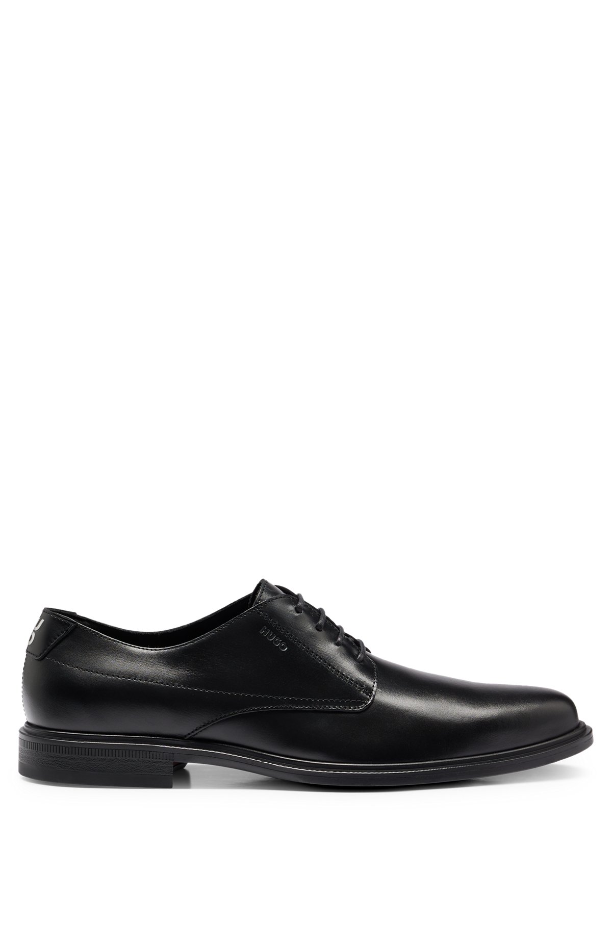 Derby shoes in nappa leather with embossed logo, Black