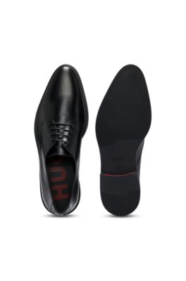 Derby shoes in nappa leather with embossed logo, Black