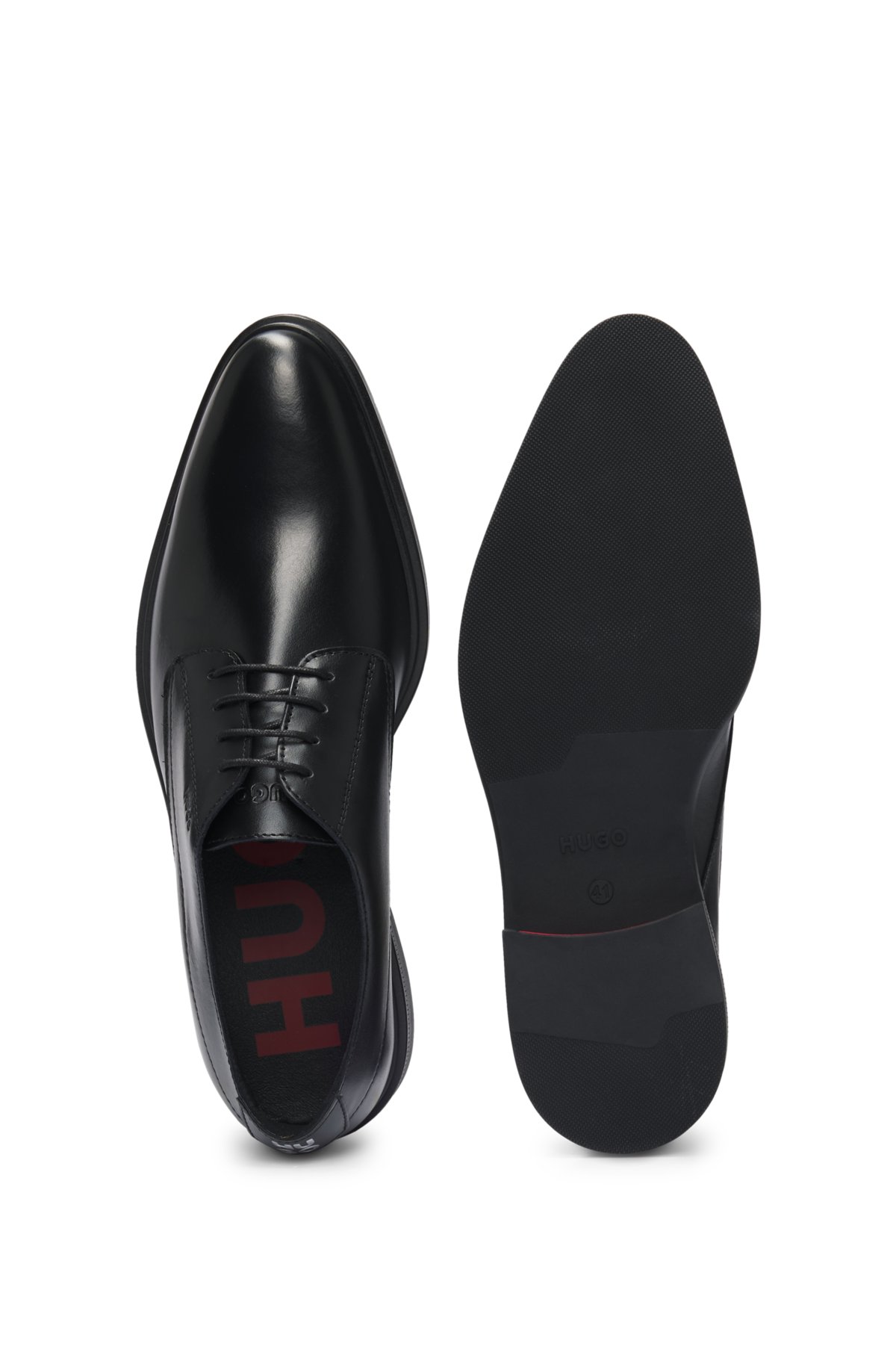 Derby shoes in nappa leather with embossed logo, Black