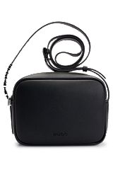 Faux-leather crossbody bag with logo-trimmed strap, Black