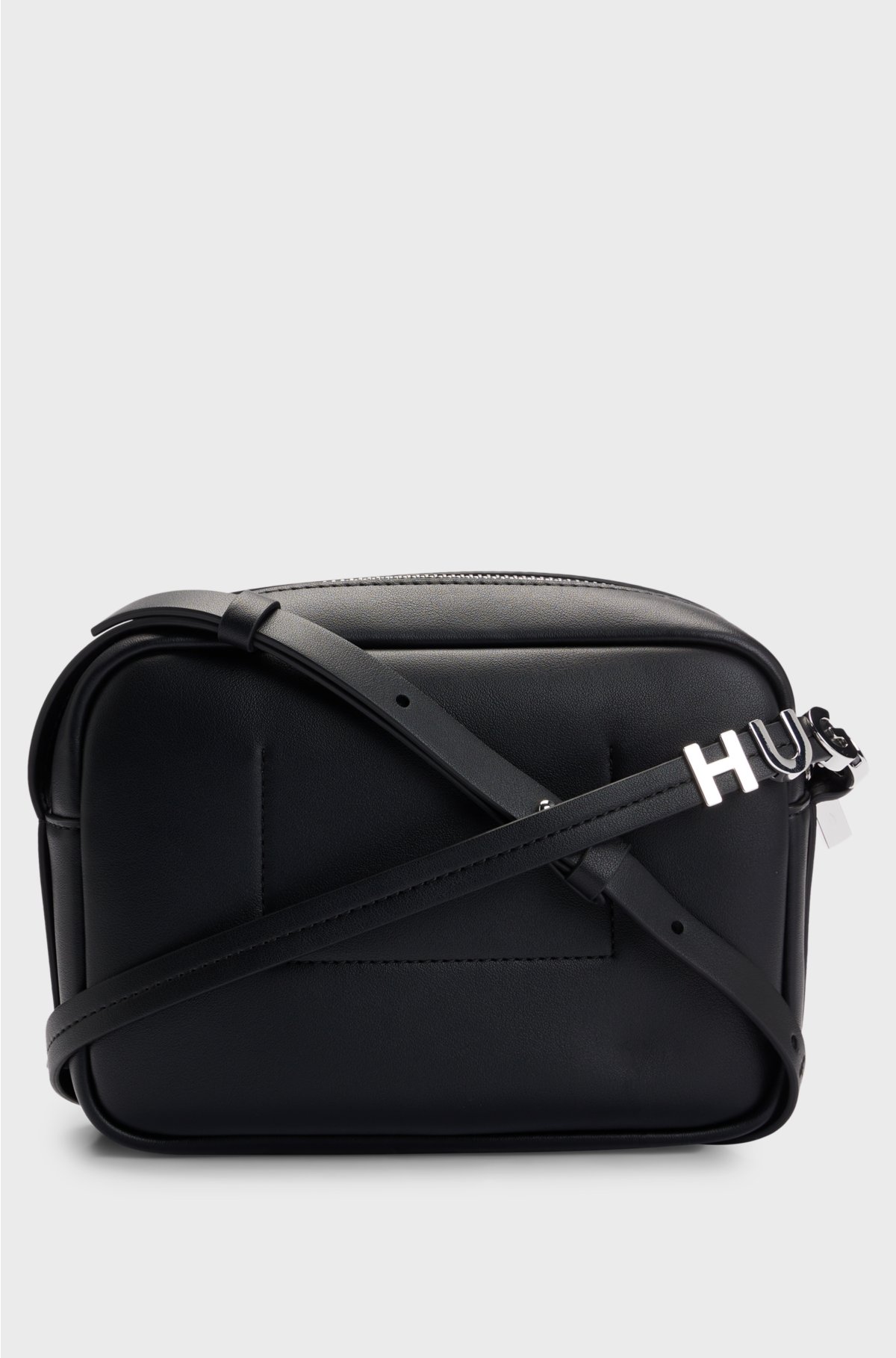 Faux-leather crossbody bag with logo-trimmed strap, Black