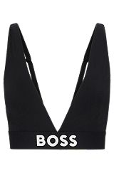 Padded triangle bra in stretch fabric with contrast logo, Black