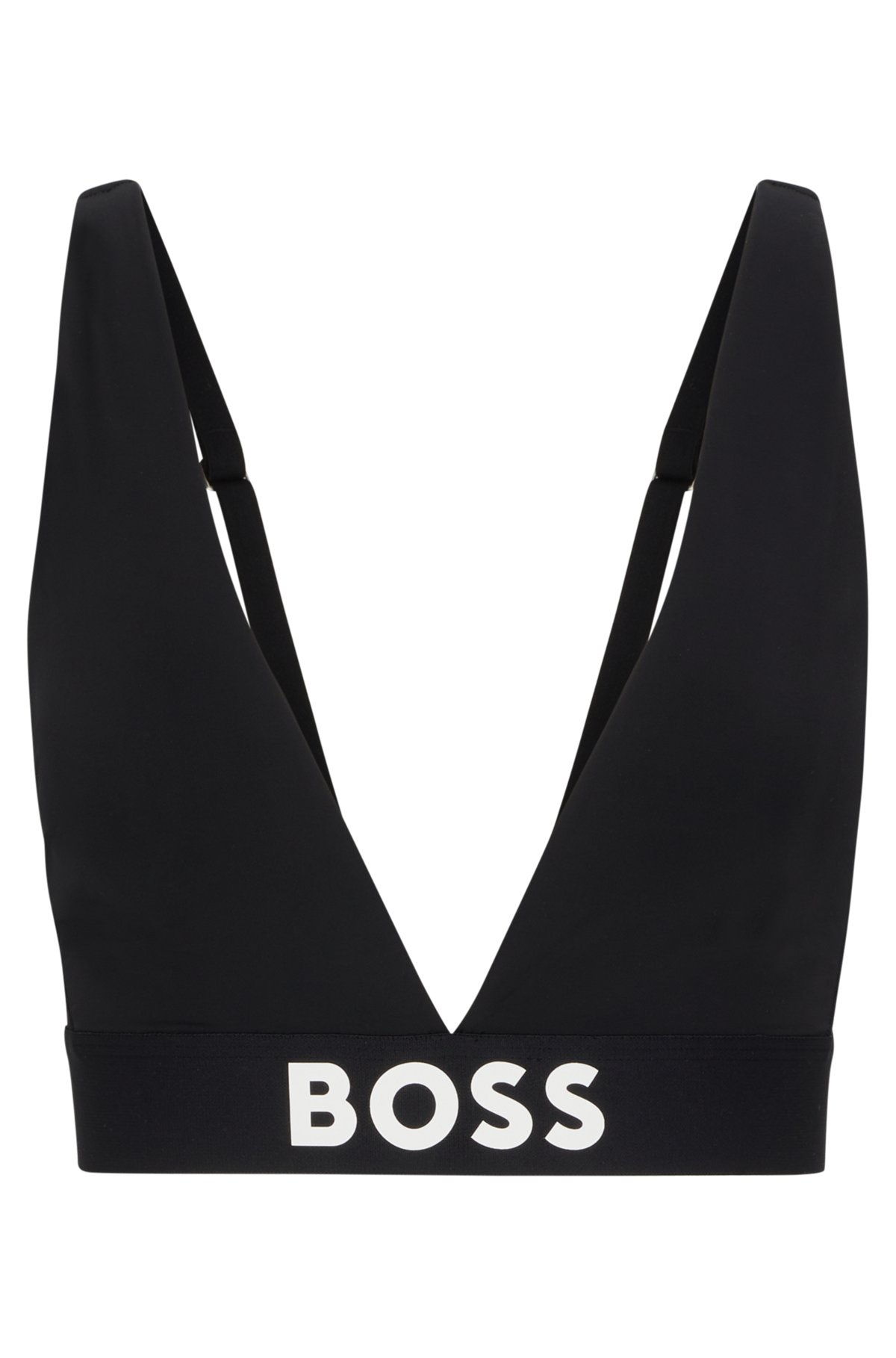 Padded triangle bra in stretch fabric with contrast logo, Black