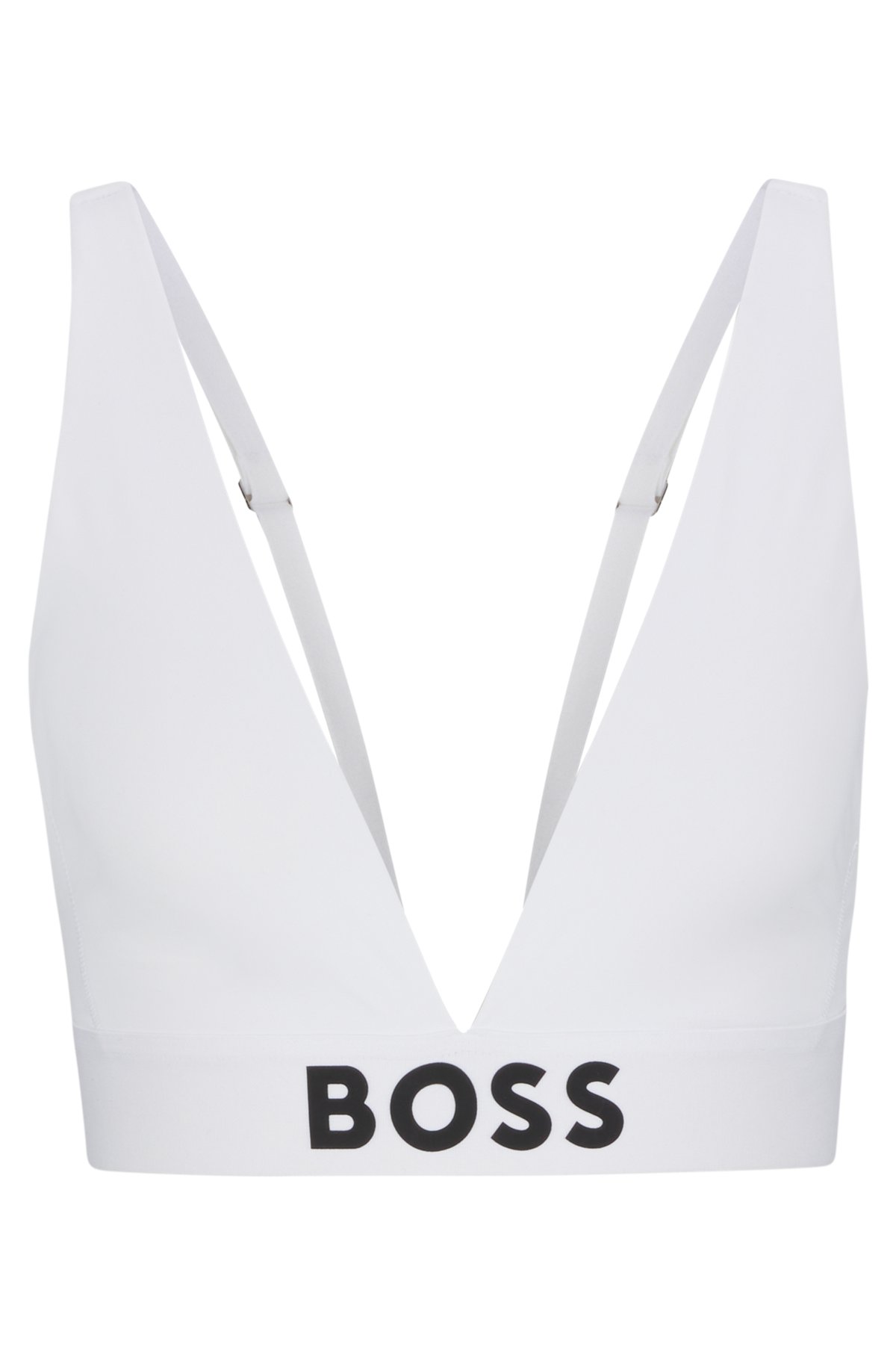 Padded triangle bra in stretch fabric with contrast logo, White