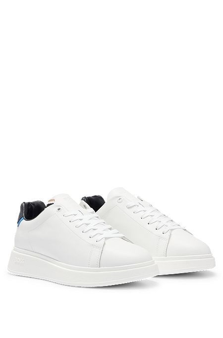 BOSS - Polished-leather trainers with signature-stripe trim