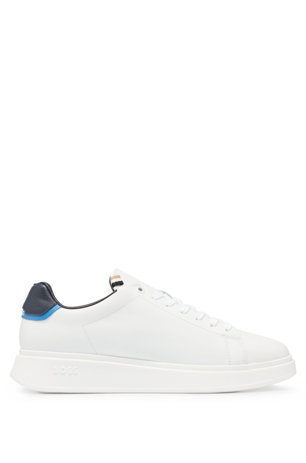 BOSS - Polished-leather trainers with signature-stripe trim