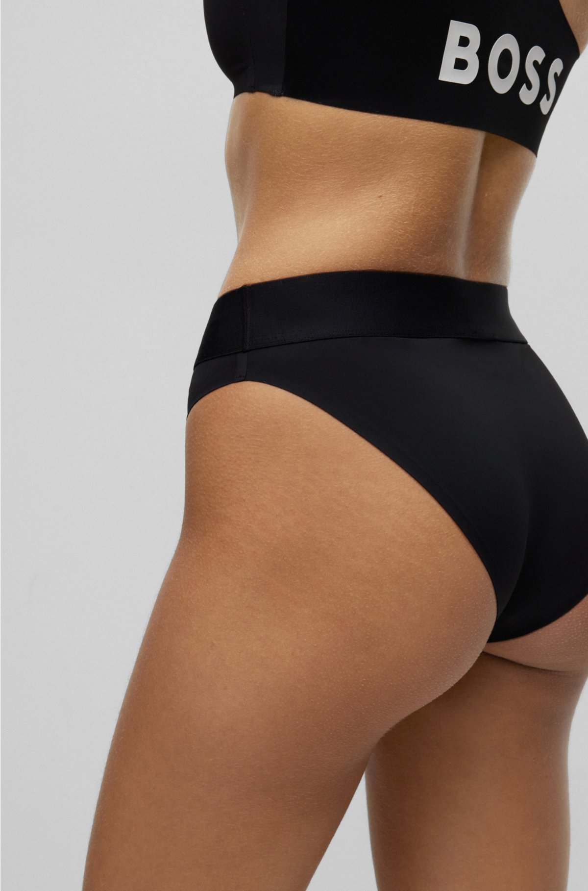 High-waisted briefs with contrast logo, Black