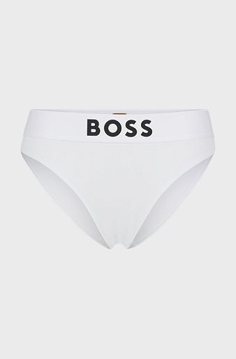 High-waisted briefs with contrast logo, White