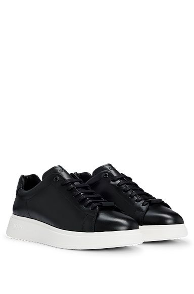 Leather trainers with rubber outsole, Black