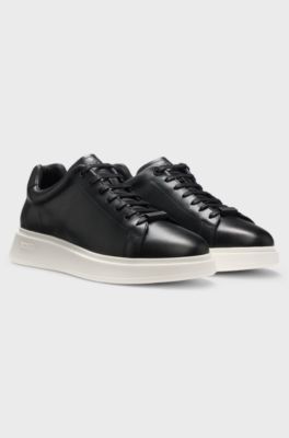 Leather trainers with rubber outsole, Black