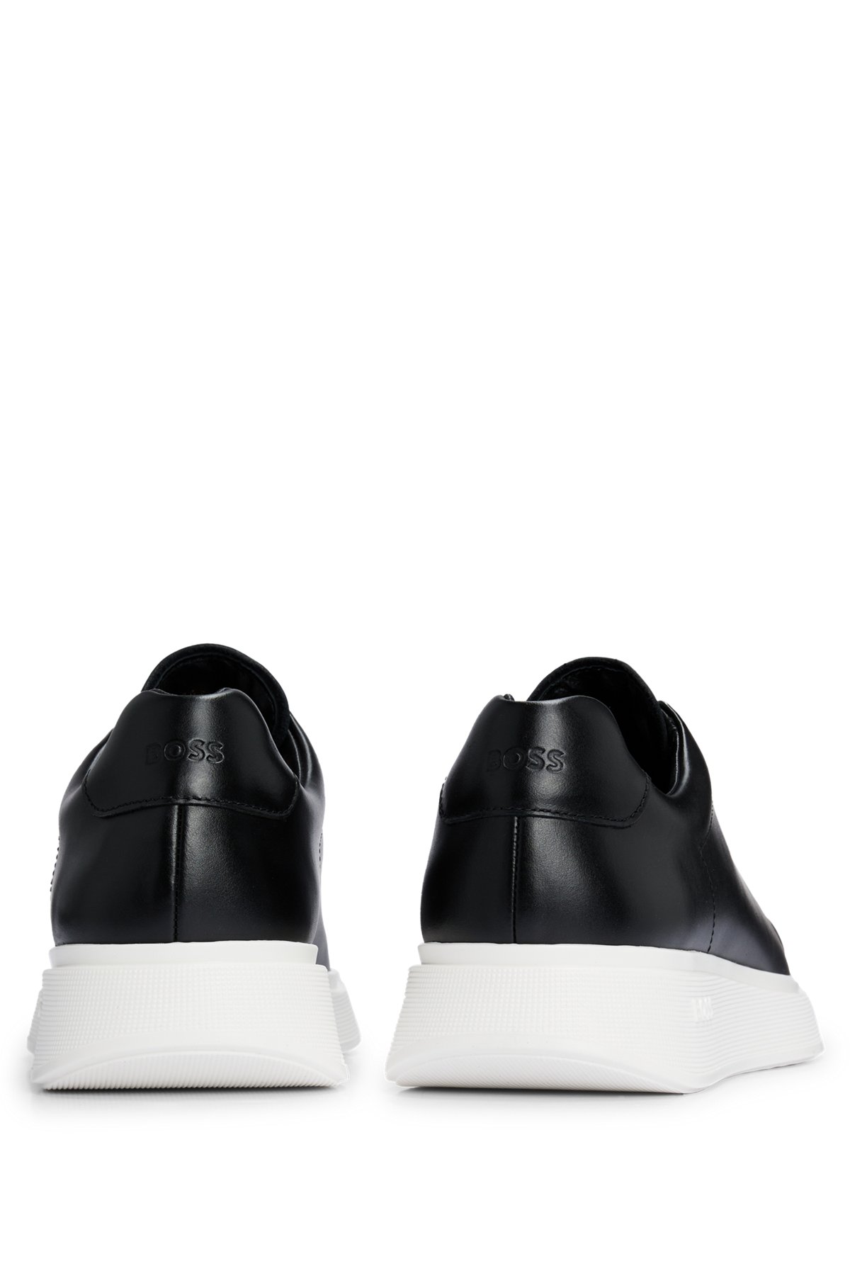 Leather trainers with rubber outsole, Black