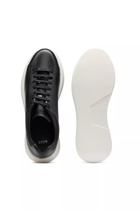Leather trainers with rubber outsole