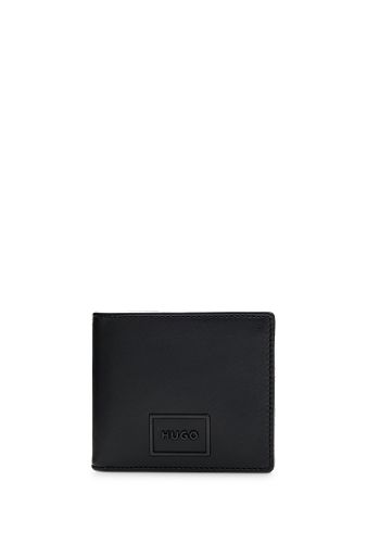 Billfold wallet in smooth leather with metal-framed logo, Black