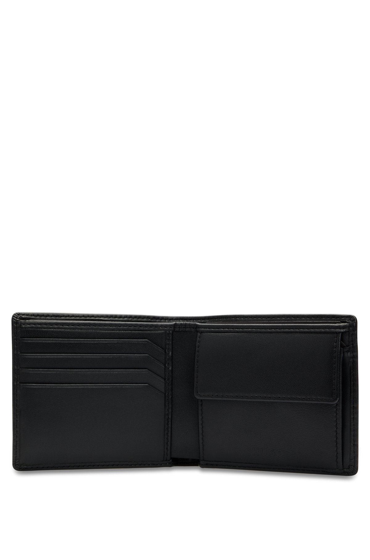 Billfold wallet in smooth leather with metal-framed logo, Black