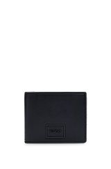 Trifold wallet in smooth leather with metal-framed logo, Black